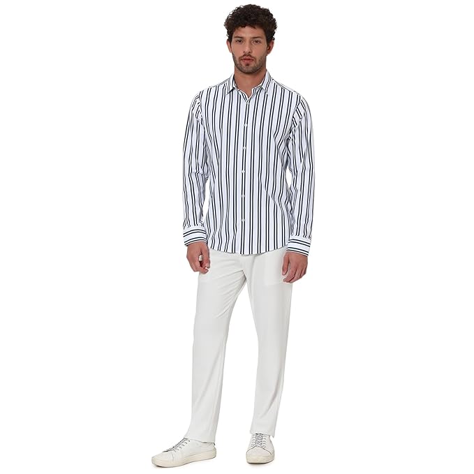 MUFTI Men's Stripe Slim Fit Polyester Casual Shirt with Spread Collar & Full Sleeve(Also Available in Plus Size) |Cotton Casual Shirt for Men | Casual Shirt for Men