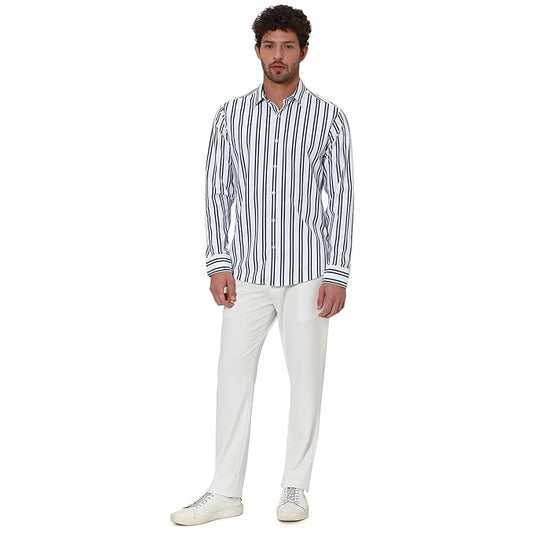 MUFTI Men's Stripe Slim Fit Polyester Casual Shirt with Spread Collar & Full Sleeve(Also Available in Plus Size) |Cotton Casual Shirt for Men | Casual Shirt for Men
