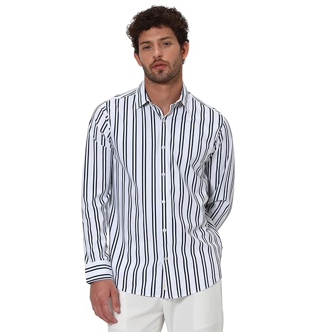 MUFTI Men's Stripe Slim Fit Polyester Casual Shirt with Spread Collar & Full Sleeve(Also Available in Plus Size) |Cotton Casual Shirt for Men | Casual Shirt for Men