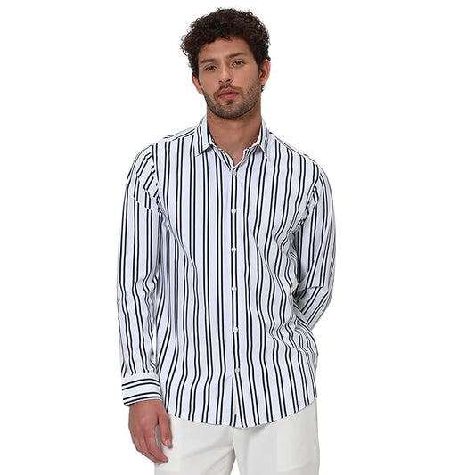 MUFTI Men's Stripe Slim Fit Polyester Casual Shirt with Spread Collar & Full Sleeve(Also Available in Plus Size) |Cotton Casual Shirt for Men | Casual Shirt for Men