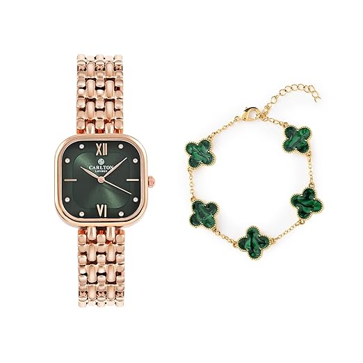 Carlton London Green Dial Watch for Women | Watch (CLSSCDGRN) & Bracelet | Stainless Steel | Premium Golden Strap | Water Resistant | Luxury Rakhi Gift for Sister