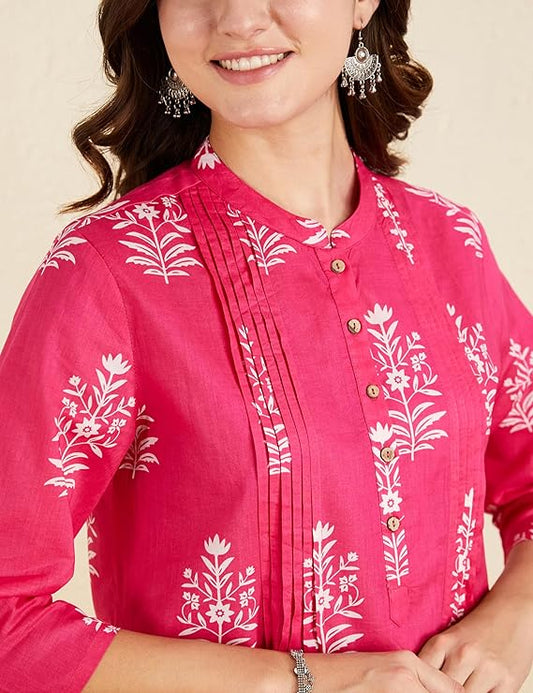 Amazon Brand - Myx Women's Cotton Printed A-line Short Kurti | Available in Plus Size
